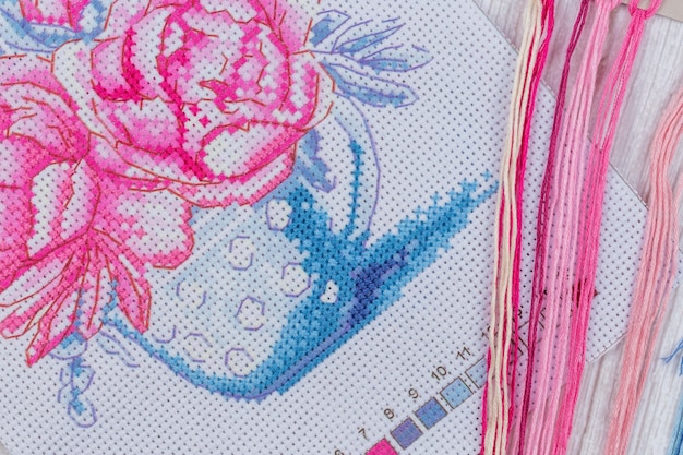 haftowany wzór na tkaninie